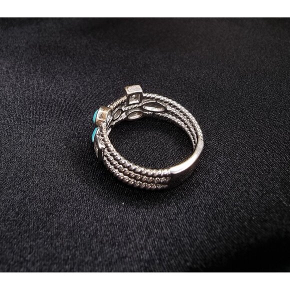Vintage 925 Sterling Silver Faux Turquoise & CZ Multi-Stone Ring Size 11.5 - Picture 5 of 5